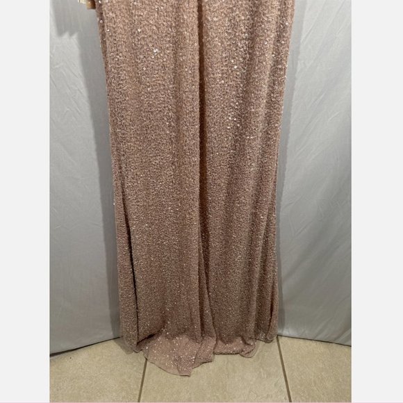 NWT $498 Mac Duggal [ 14 ] Sequined Drop Shoulder Trumpet Gown in‎ Mocha Pink - Picture 12 of 13